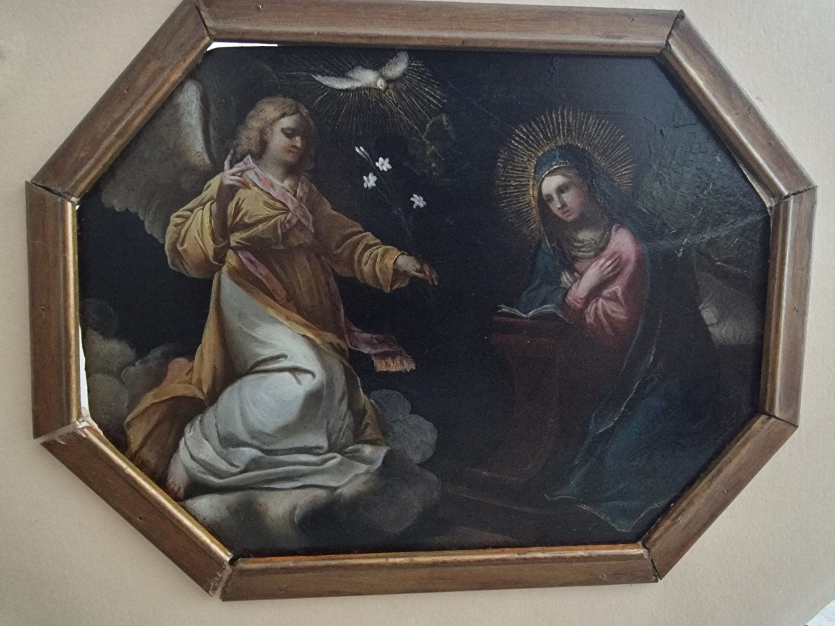 Alessandro Turchi, The Annunciation, Oil On Slate, Period '500-photo-4