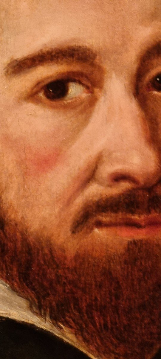 Male Portrait, Oil On Panel, 17th Century-photo-3