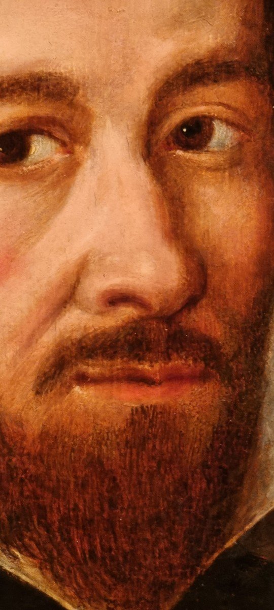 Male Portrait, Oil On Panel, 17th Century-photo-3