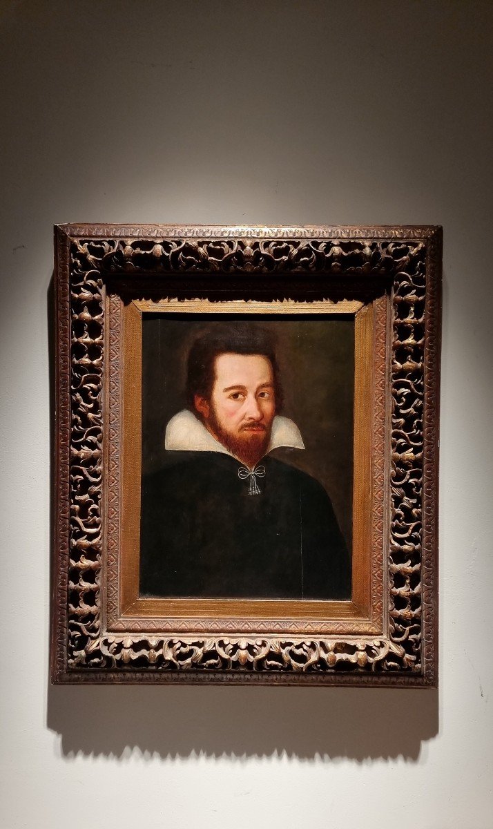 Male Portrait, Oil On Panel, 17th Century-photo-4