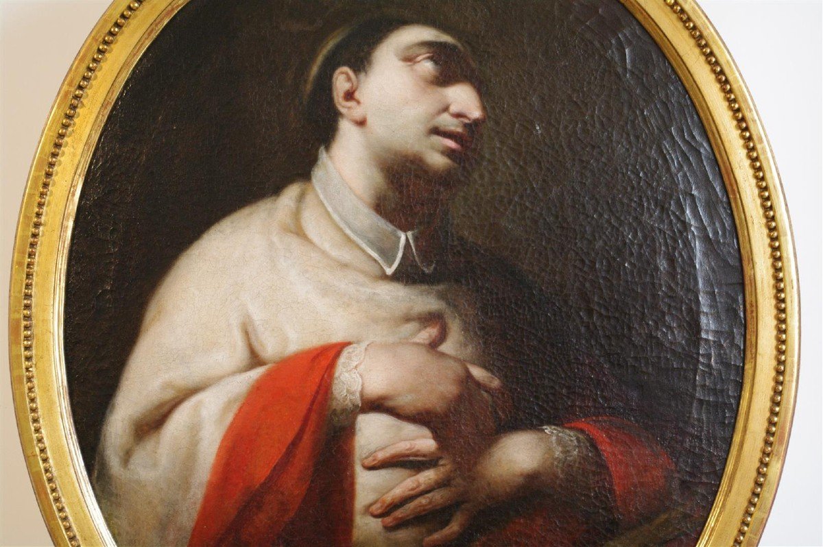 S. Carlo Borromeo In Prayer Oil On Canvas - Period 600-photo-4