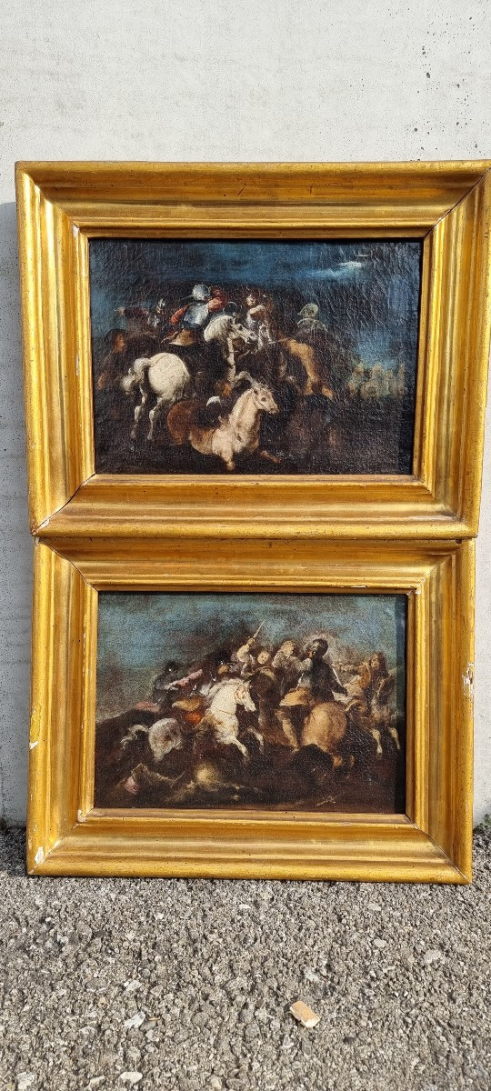 Paire De Batailles, Huile Sur Toile, XVIIIe Siècle