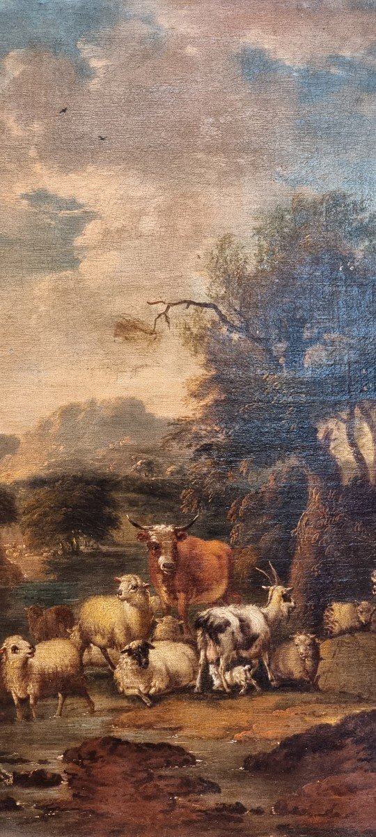 Paysage Bucolique, Huile Sur Toile, XVIIIe Siècle-photo-3