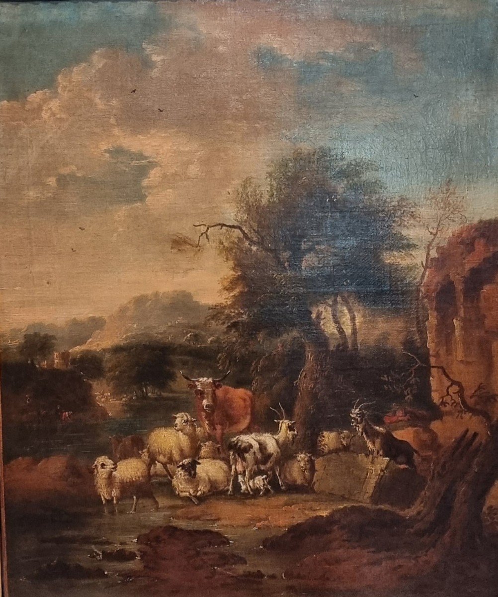 Paysage Bucolique, Huile Sur Toile, XVIIIe Siècle