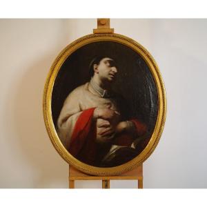 S. Carlo Borromeo En Prière Huile Sur Toile - Epoque 600