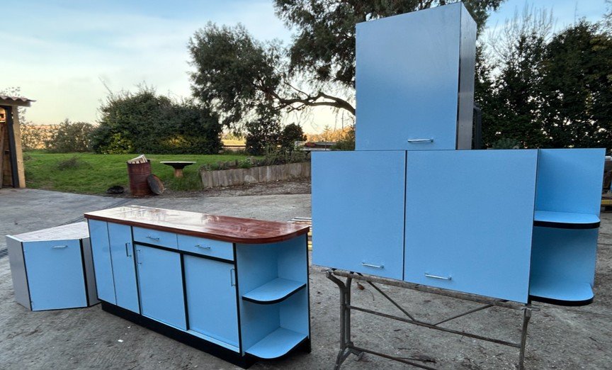 Buffet Et Caisson Cuisine Formica Bleu 1950-photo-4