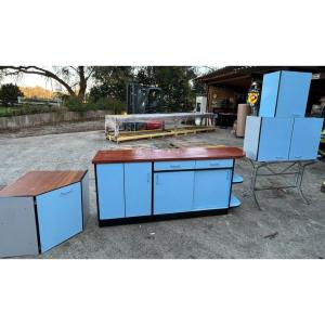 Blue Formica Sideboard And Kitchen Cabinet 1950