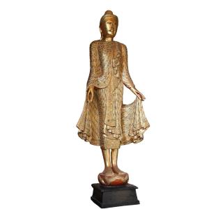 Grand Bouddha En Bois Doré