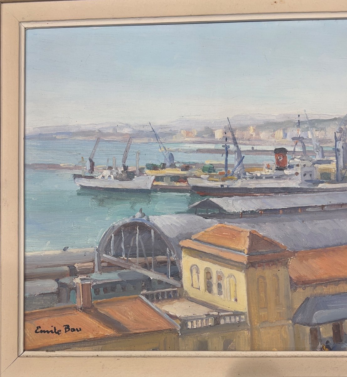 Orientalist Painting Emile Bou (1908-1989) Port And Bay Of Algiers Algeria -photo-2