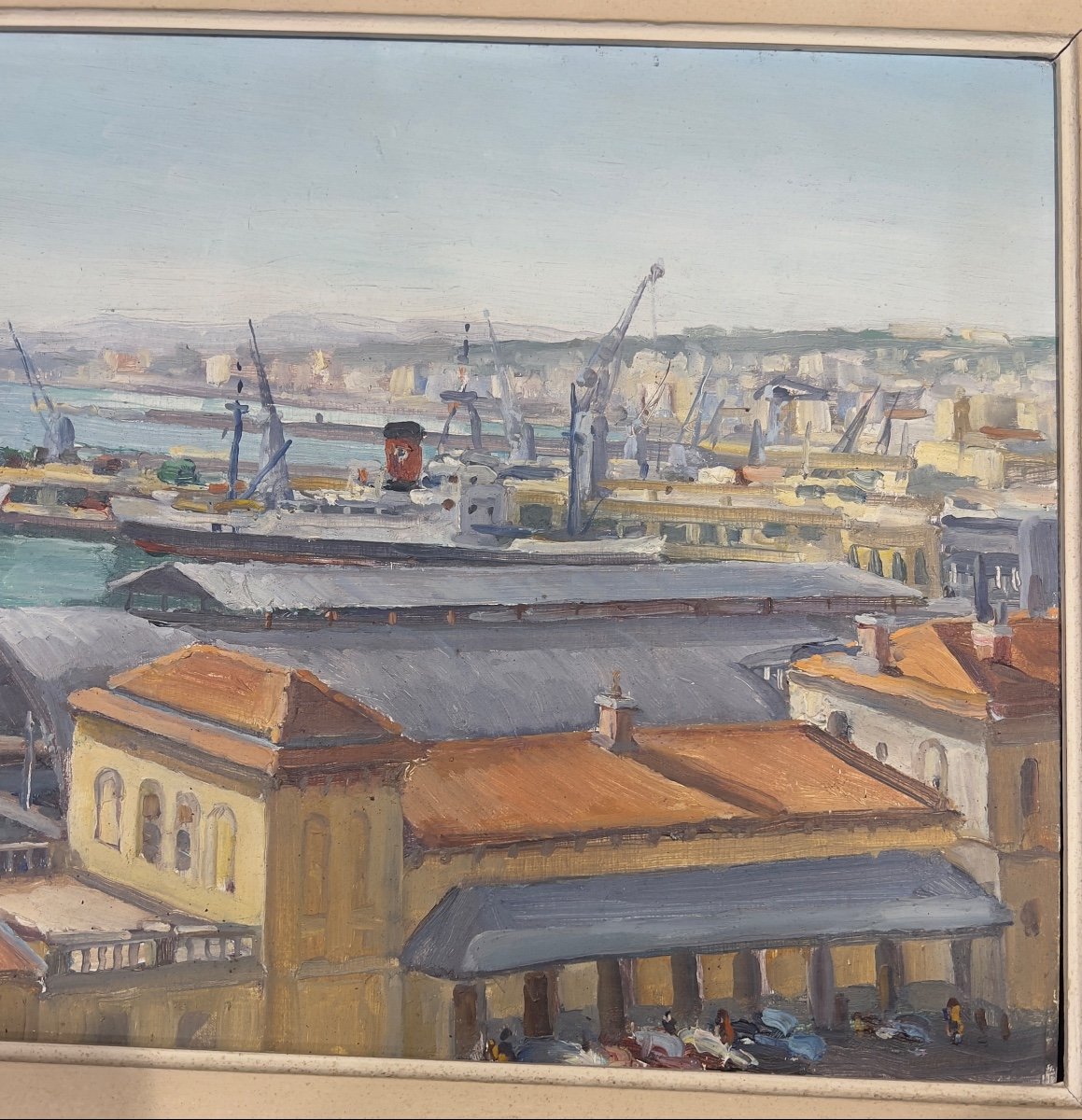 Orientalist Painting Emile Bou (1908-1989) Port And Bay Of Algiers Algeria -photo-3