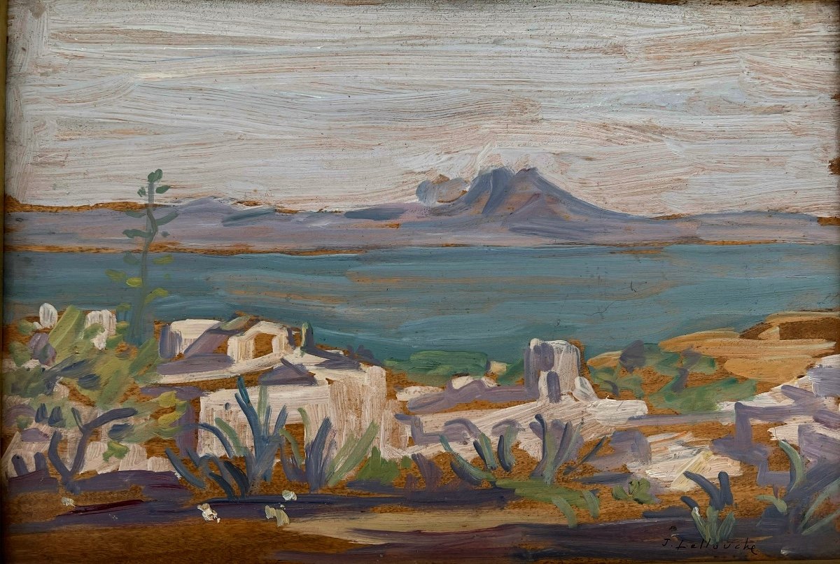 Jules Lellouche (1903-1963) Paysage Orientaliste de Sidi bou said Tunis Tunisie-photo-2