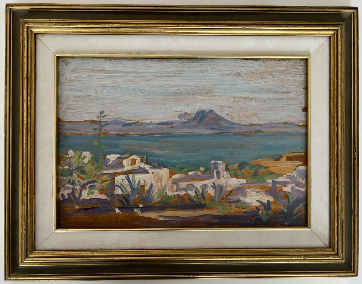 Jules Lellouche (1903-1963) Paysage Orientaliste de Sidi bou said Tunis Tunisie