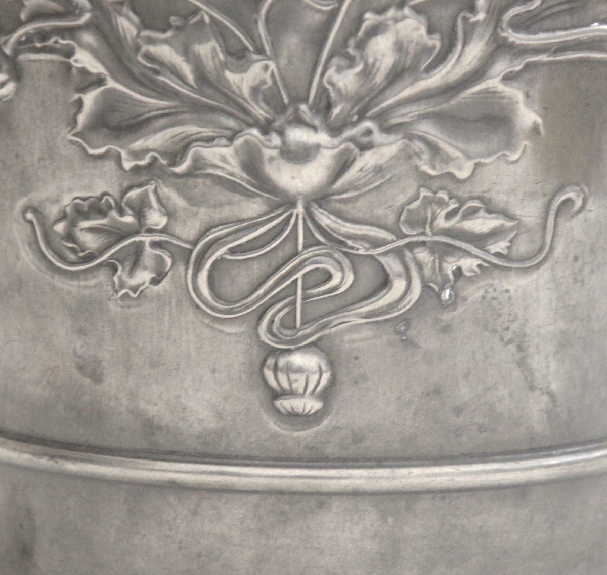 Art Nouveau Champagne Bucket With Poppies Pewter Circa 1900-photo-2