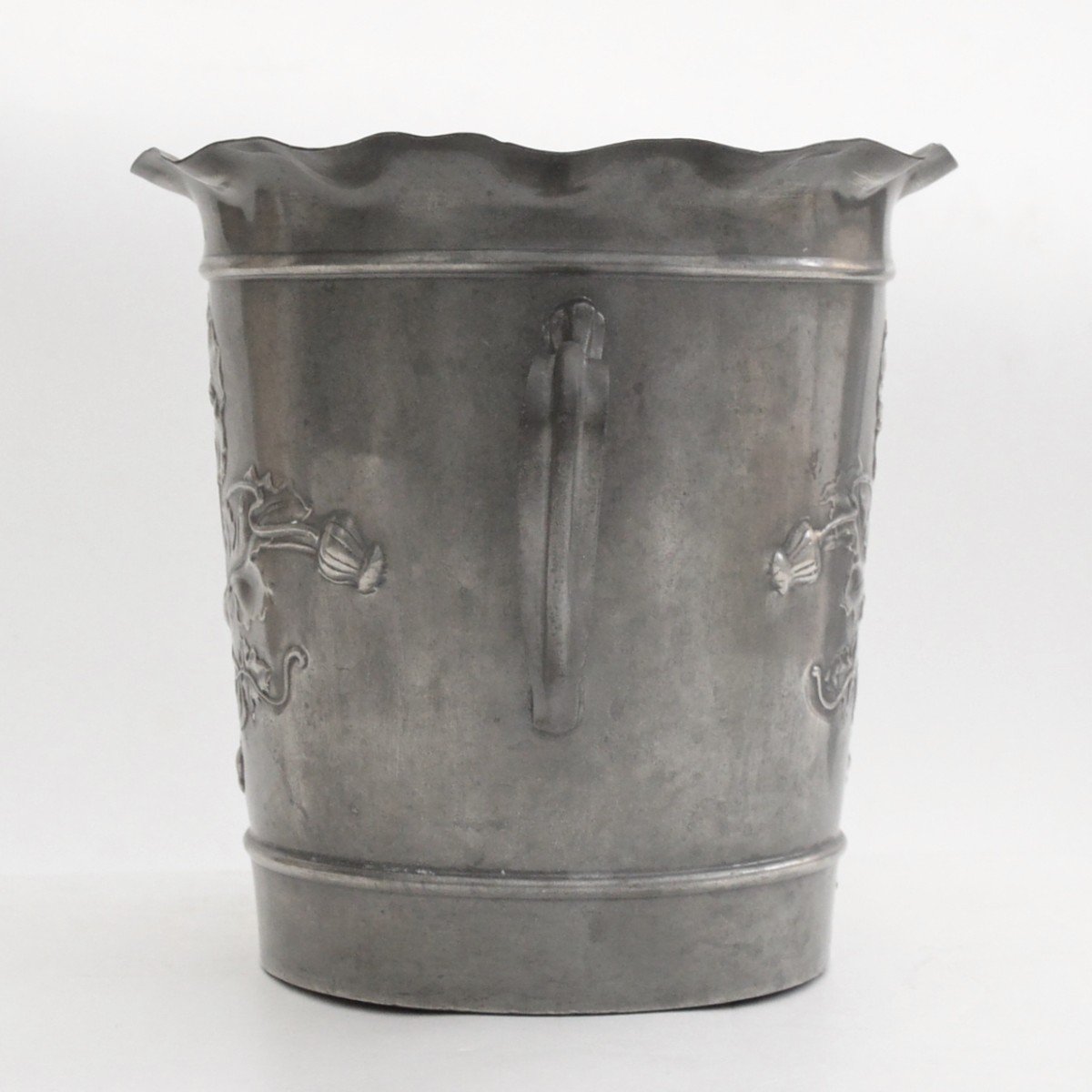 Art Nouveau Champagne Bucket With Poppies Pewter Circa 1900-photo-3