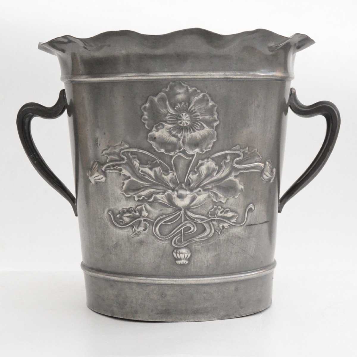 Art Nouveau Champagne Bucket With Poppies Pewter Circa 1900-photo-4