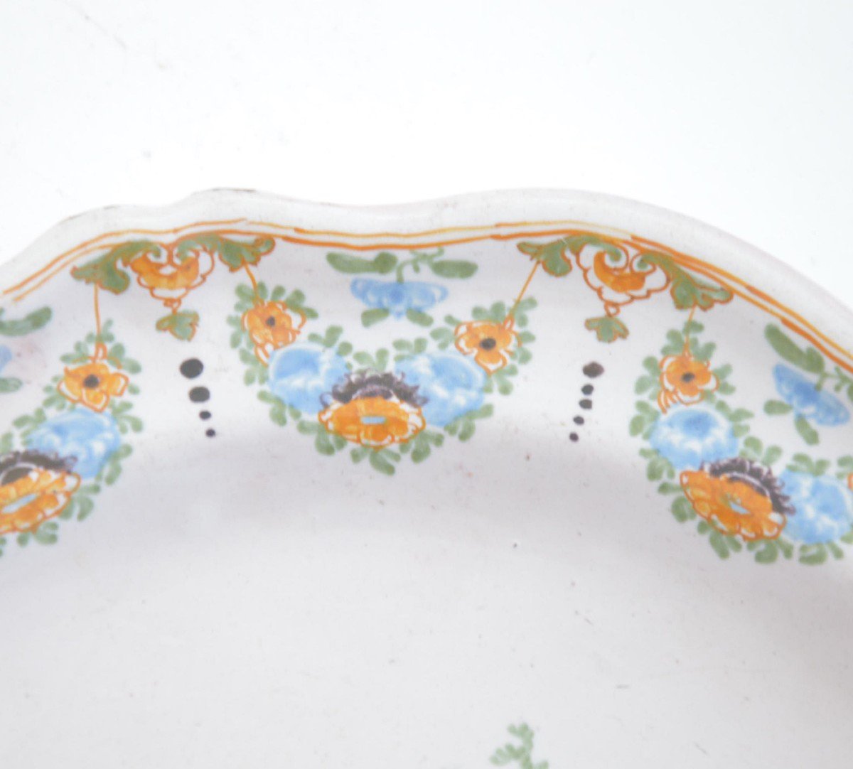 Polychrome Earthenware Plate With  Architectural Decoration 18th Century-photo-2