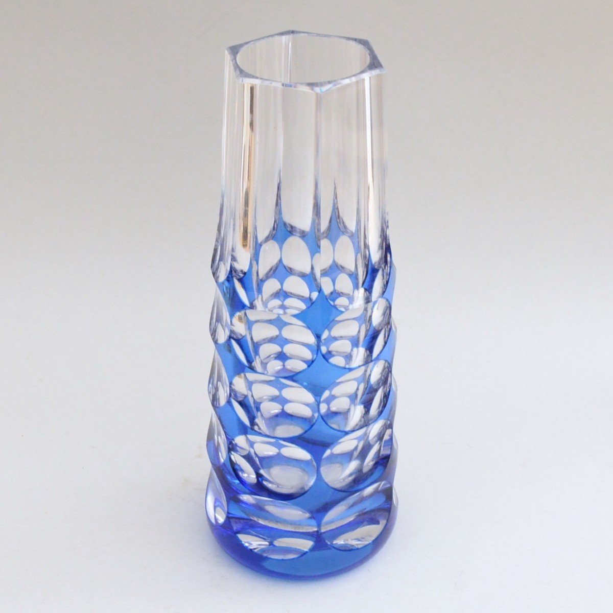 Val Saint Lambert - Art Deco Vase In Blue Doubled Cut Crystal-photo-3