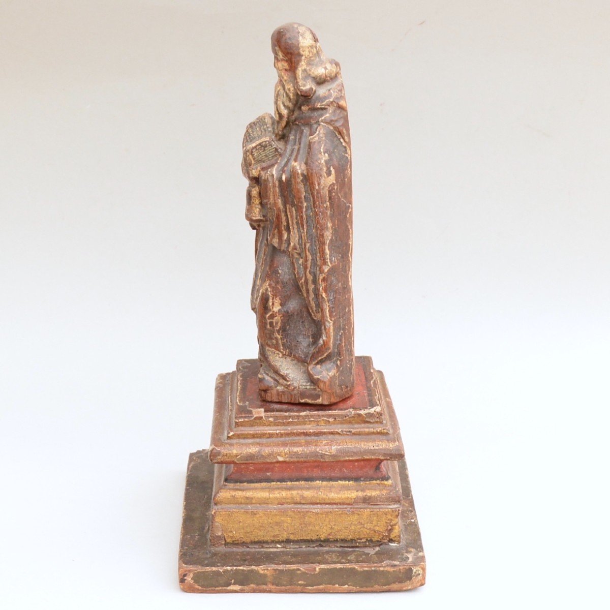 Sculpture By Saint Jerome In Polychrome Carved Wood 17th Century-photo-3