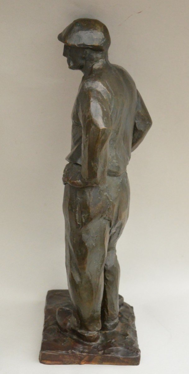 Albert Brichart (1892 - 1956) Le Tailleur De Pierre Sculpture En Bronze à Patine Brune Signé -photo-1