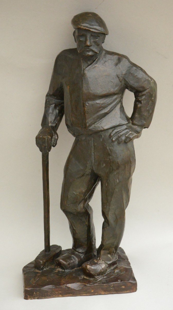 Albert Brichart (1892 - 1956) Le Tailleur De Pierre Sculpture En Bronze à Patine Brune Signé 