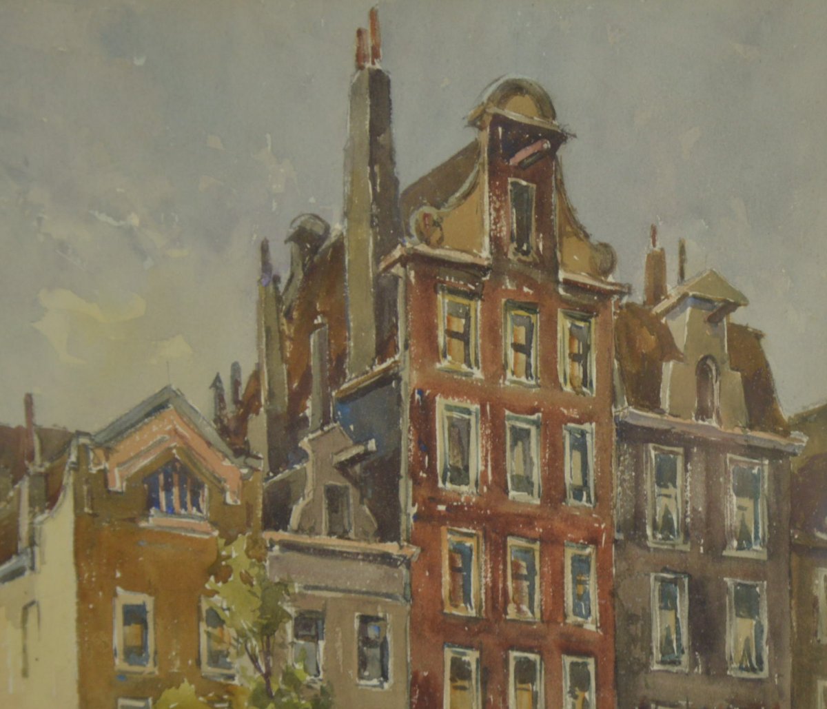 Jean W. Van Nieuwenhuyse (1900-1980) École Belge Dessin Aquarelle Bloemenmarkt à Amsterdam-photo-2