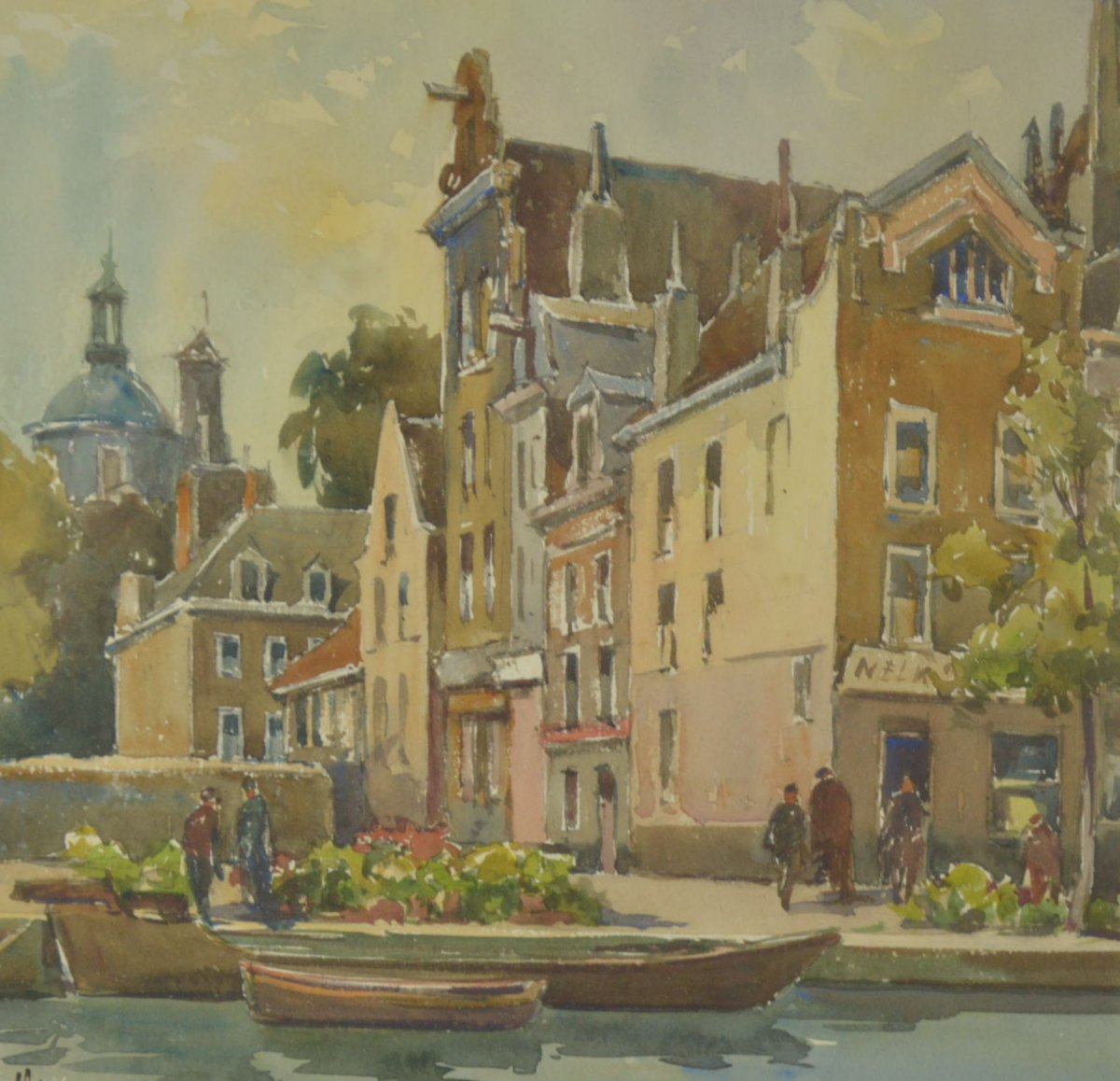 Jean W. Van Nieuwenhuyse (1900-1980) École Belge Dessin Aquarelle Bloemenmarkt à Amsterdam-photo-3