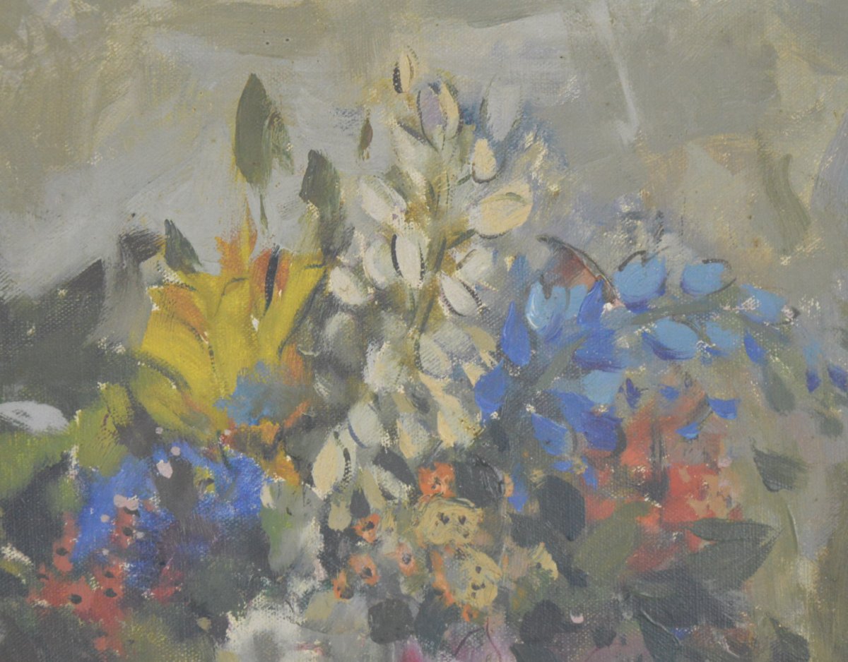 Gustave Camus (1914-1984) Peinture Nature Morte Aux Fleurs Huile Sur Toile-photo-2