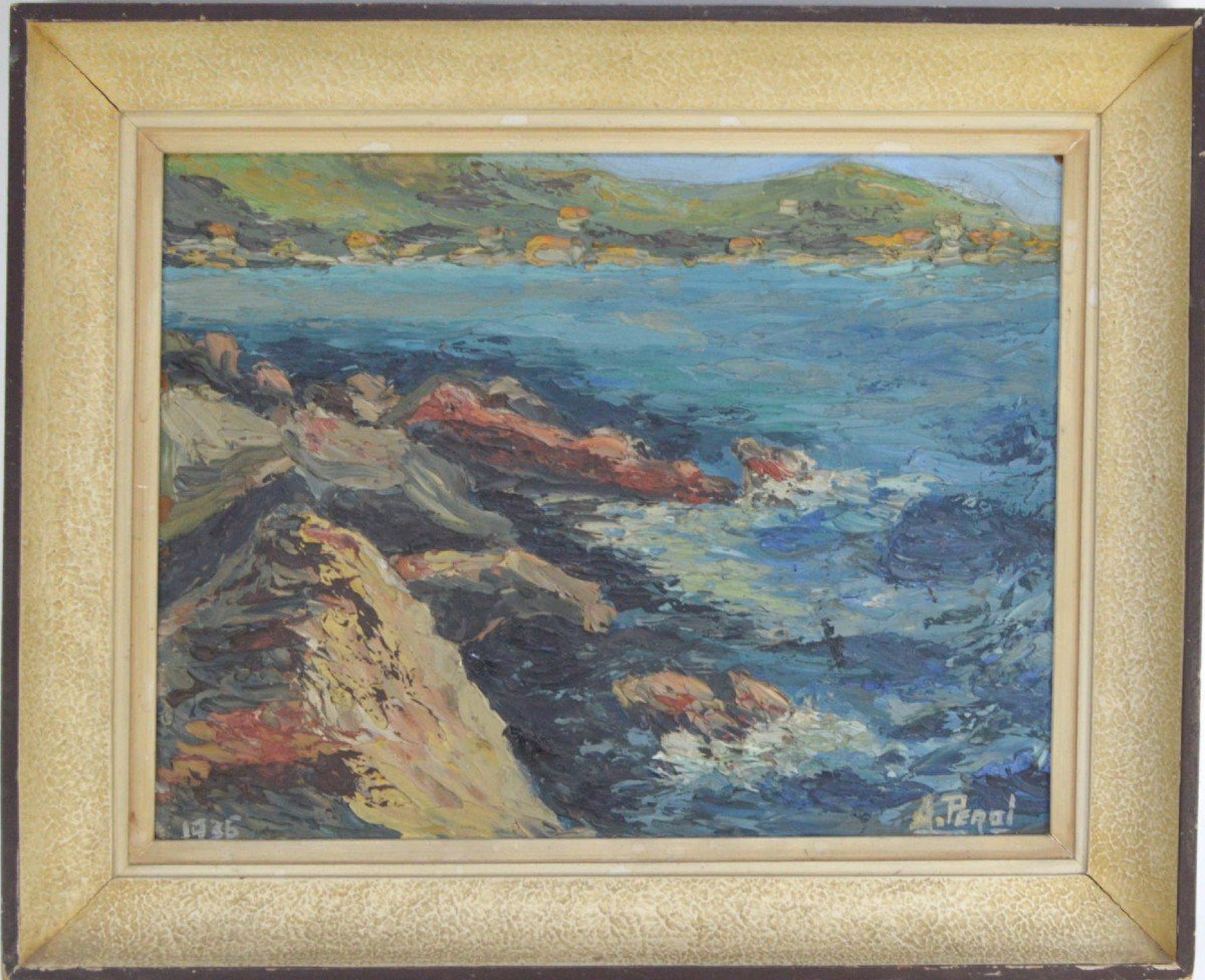 Narciso Peral Gil (1912) Peinture Marine Huile Sur Carton 