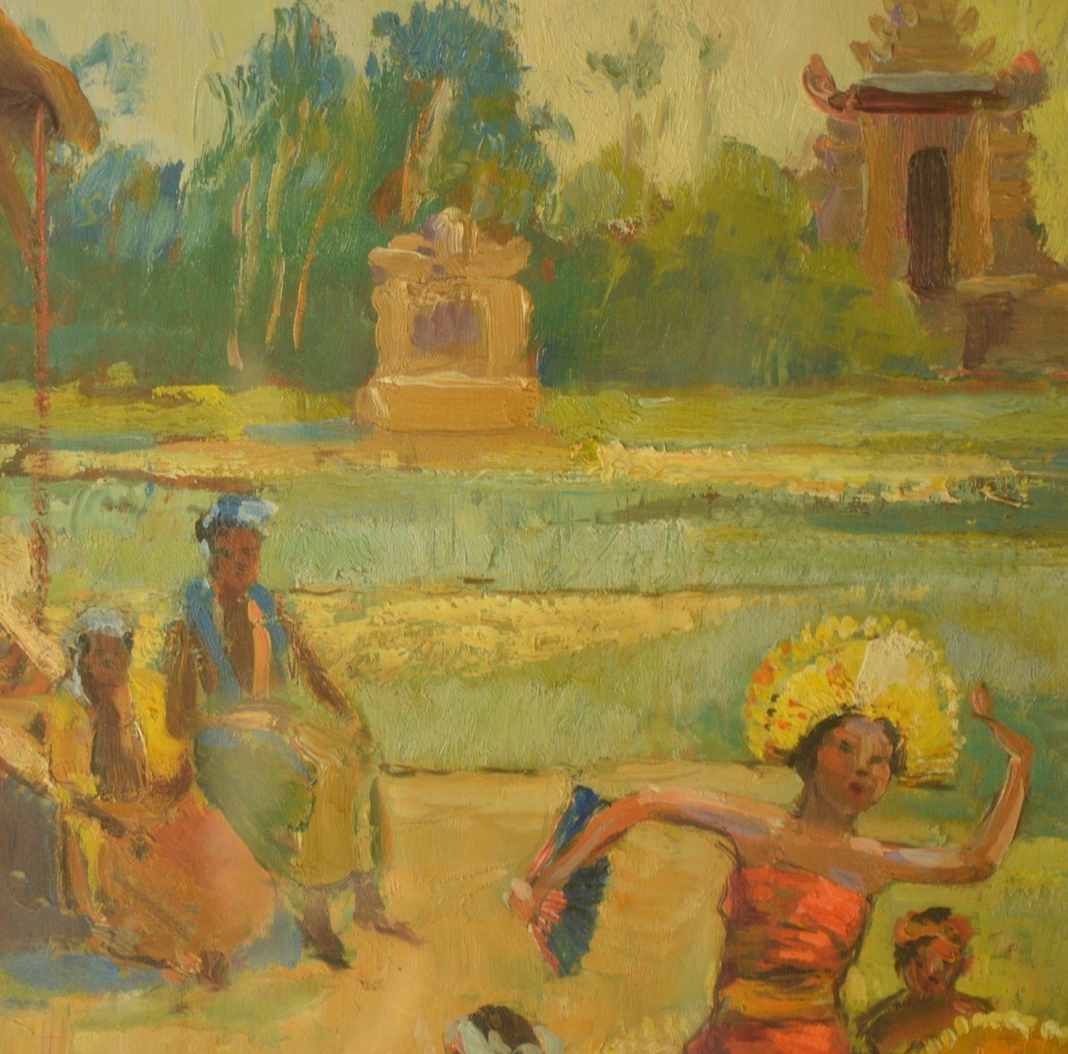 Pietro Antonio Gariazzo (1879-1963) Balinese Dancers In Front Of The Temple Oil On Panel-photo-1