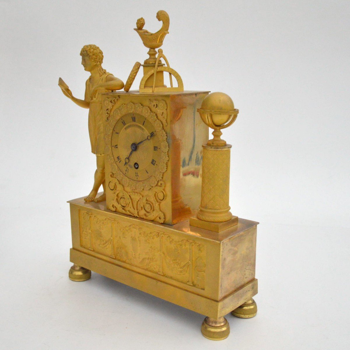 Ormolu Bronze Mantel Clock The Study Of Sciences Dial Signed Dugardyn Courtray 19th Century-photo-3