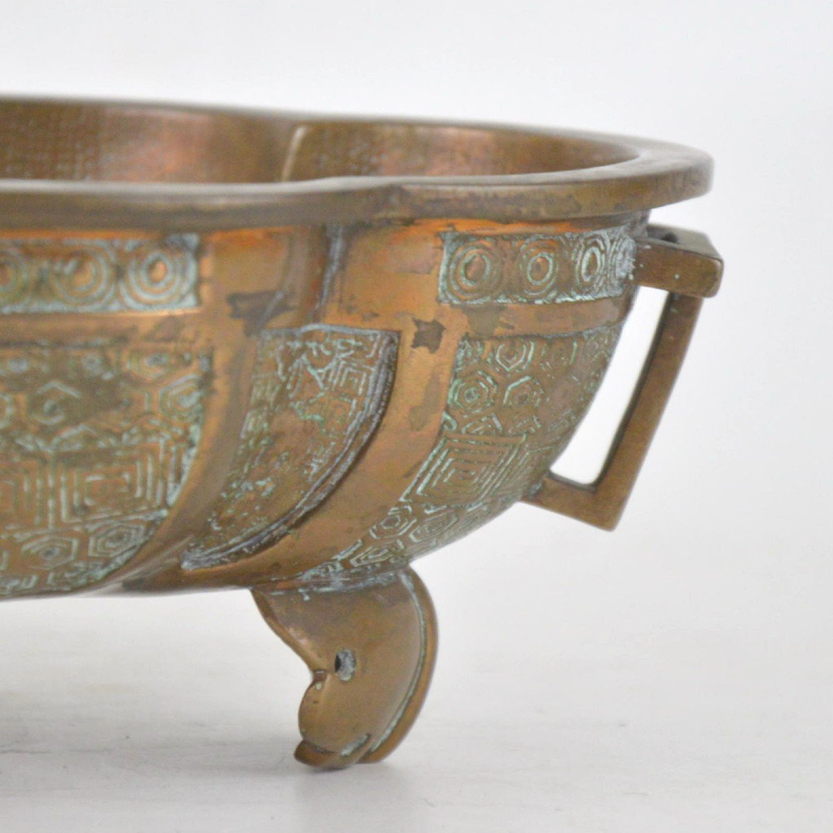 Coupe Chinoisante En Bronze &agrave; Patine Cuivr&eacute;e Circa 1900-photo-2