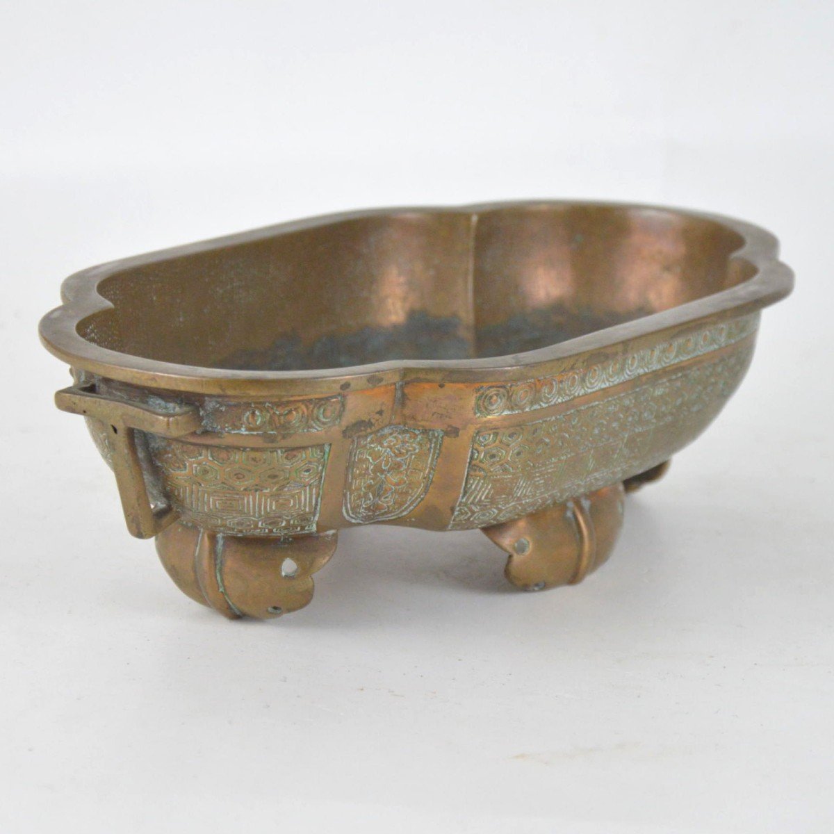 Coupe Chinoisante En Bronze &agrave; Patine Cuivr&eacute;e Circa 1900-photo-1