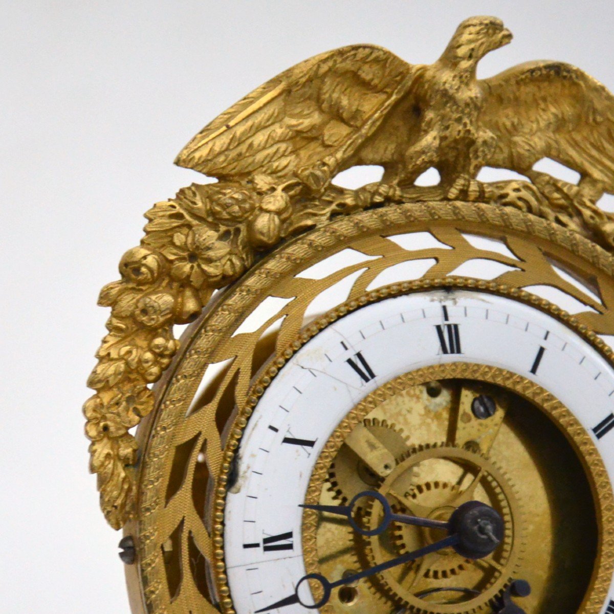 Bronze Skeleton Clock Decor Lion And Eagle Thread Movement XIXth Century Restoration Period-photo-3