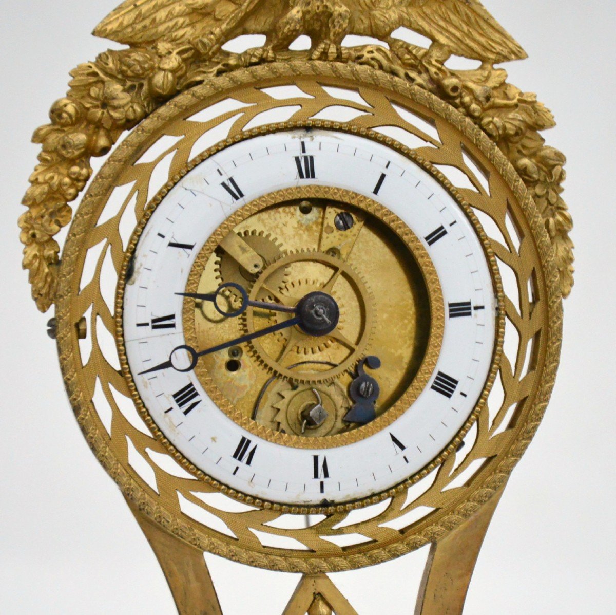 Bronze Skeleton Clock Decor Lion And Eagle Thread Movement XIXth Century Restoration Period-photo-4