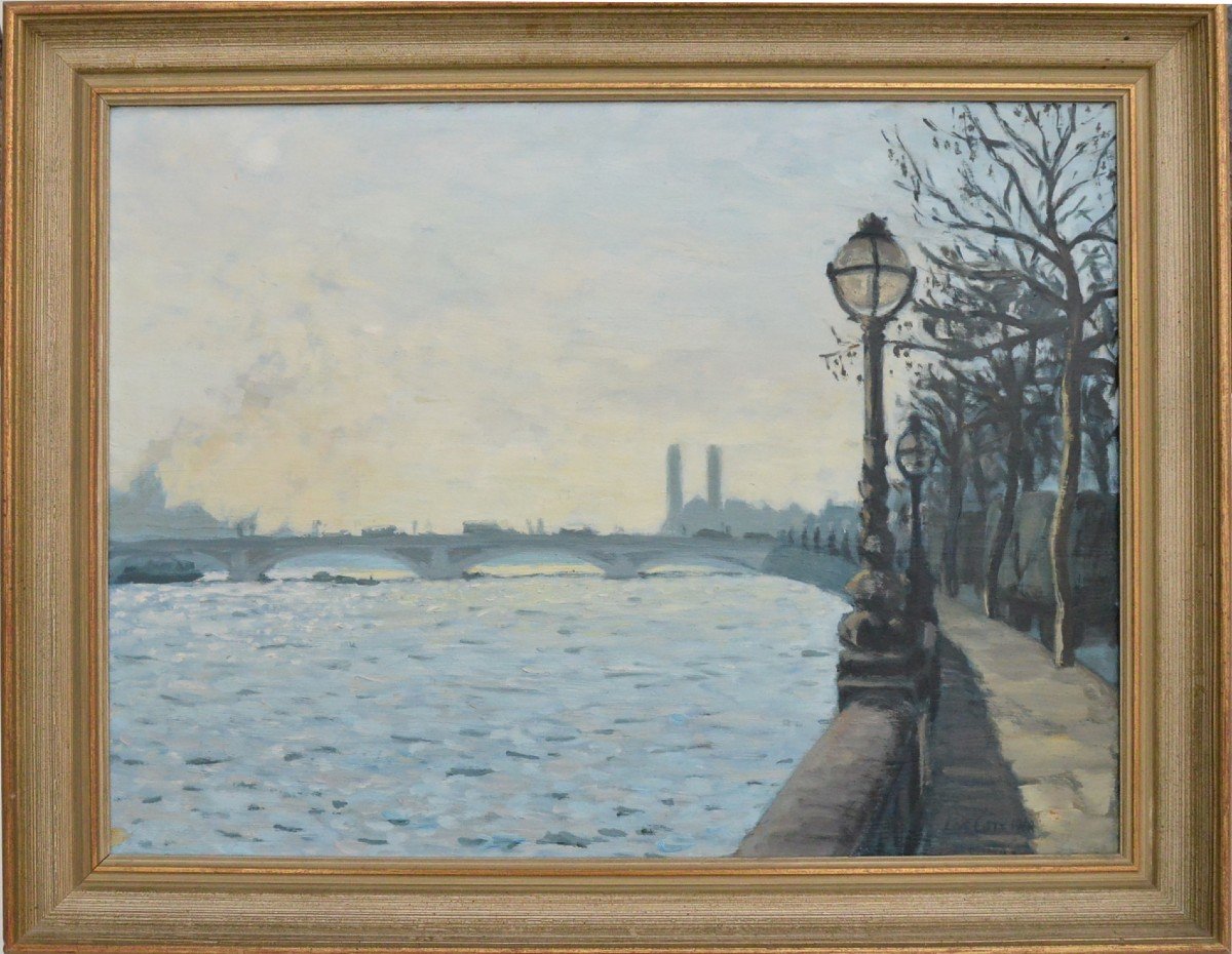 On A Quay Oil Painting On Canvas Signed Louis Carr.