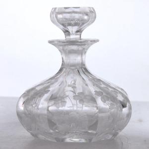 Art Nouveau Bottle In Cut Crystal With Floral Decor