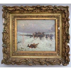 Alphonse Chigot (1824 - 1917) Soldats Sous La Neige Huile Sur Carton