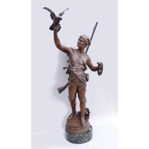 Eugène Marioton (1854 - 1933) Le Lancer Bronze Sculpture With Red Brown Patina Luppens & Cie