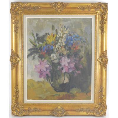 Gustave Camus (1914-1984) Still Life Painting With Flowers Oil On Canvas