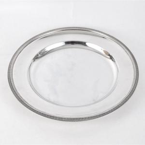 Silver Plated Metal Round Tray By Christofle Model Malmaison