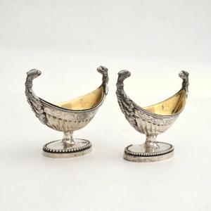 Pair Silver Saltcellars In A Shape Of A Vessels With Gilt Silver Inserts Brussels 1815 - 1832