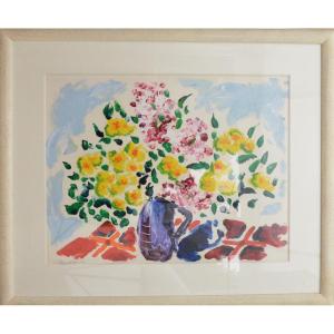 Peter Dean (1934-1993) Painting Bouquet Of Flowers Oil On Paper