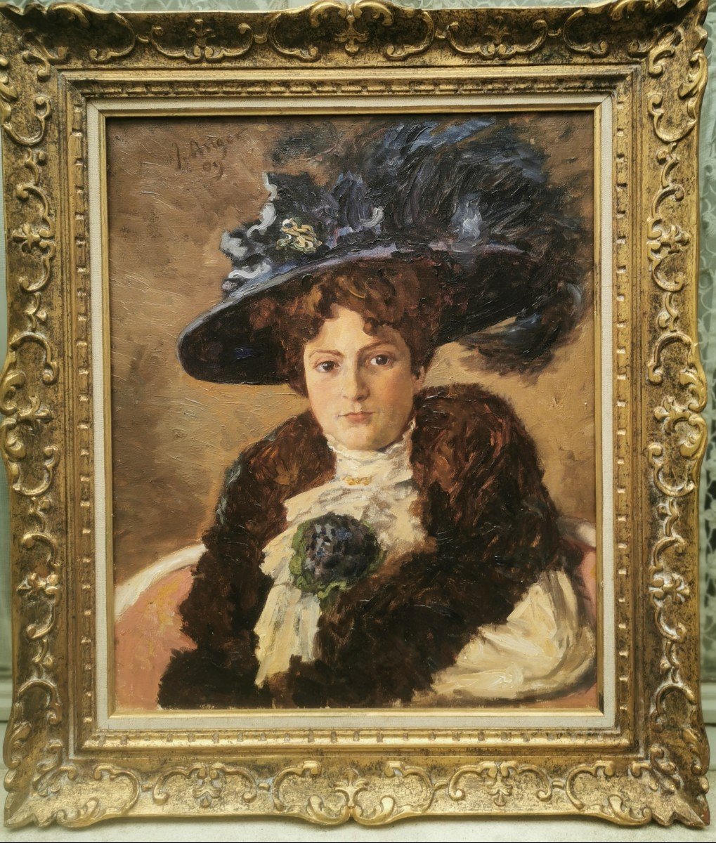 Portrait Femme Belle époque 1900 Signé 