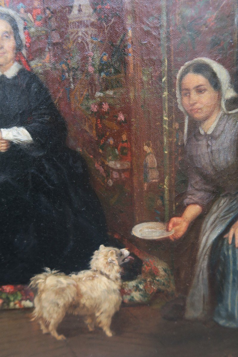 Rare 19th Century Workshop Scene Of A Woman Painter-photo-1