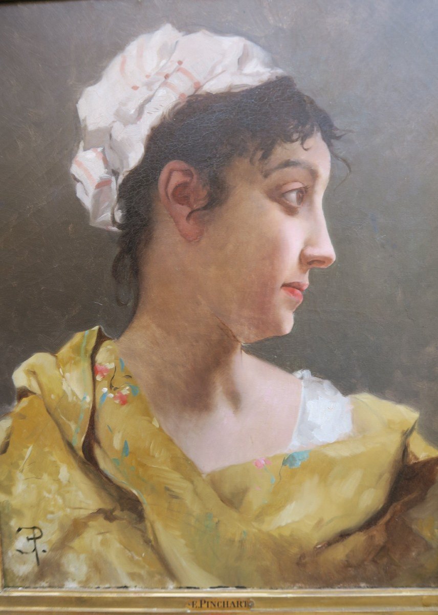 Portrait de femme au fichu  XIX monogrammé EP pour Emile Pinchart.-photo-2