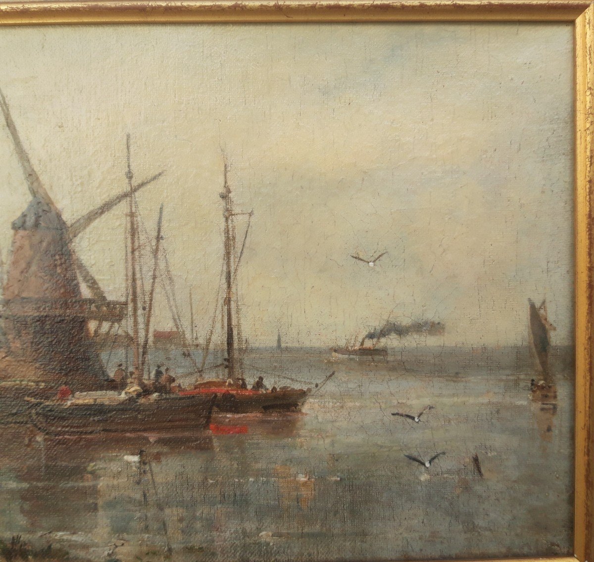 Marine Port Scene Signed Gustave Mascart -photo-2