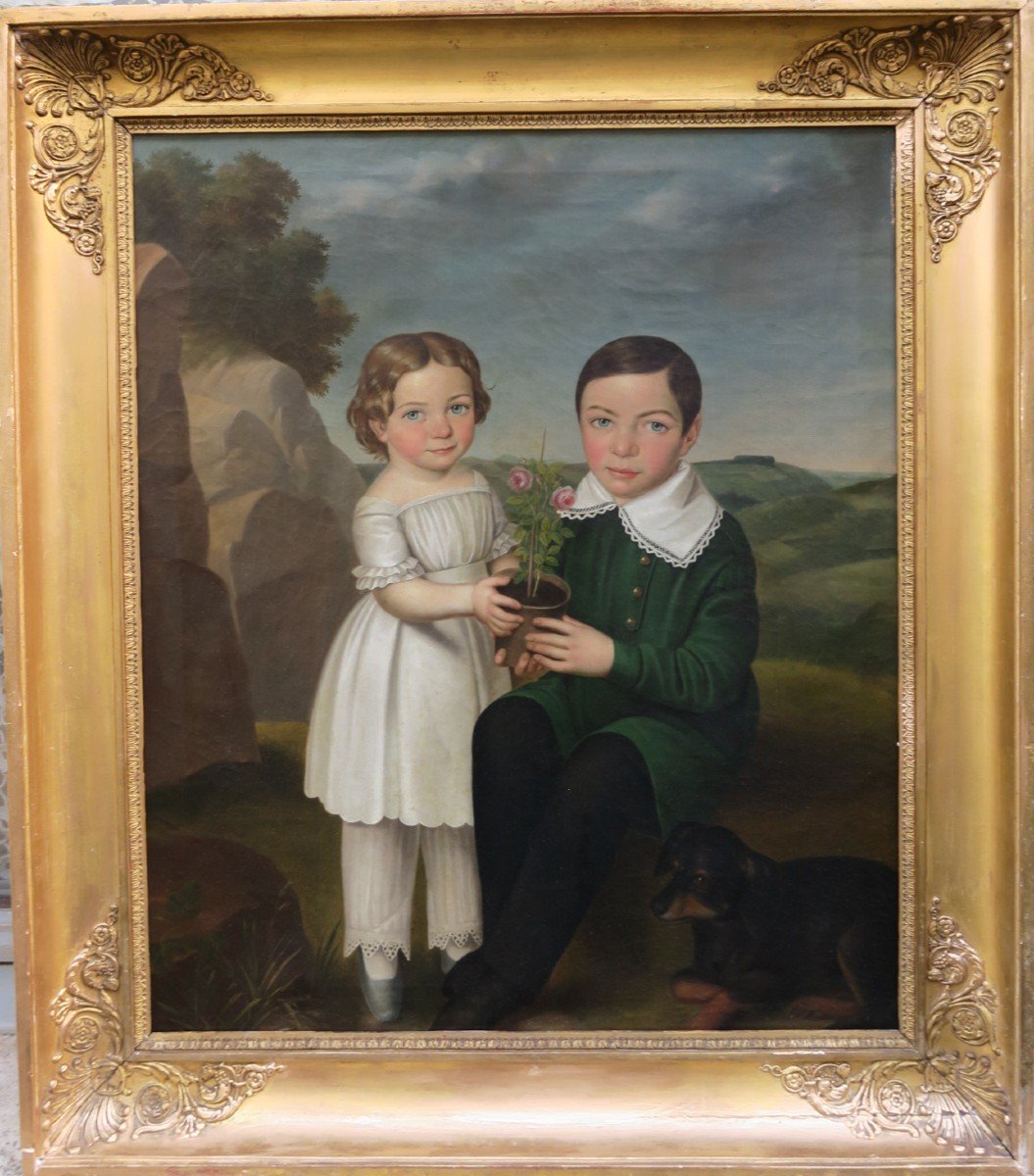 Portrait XIX Of Two Children Of Pieds With Their Dog 