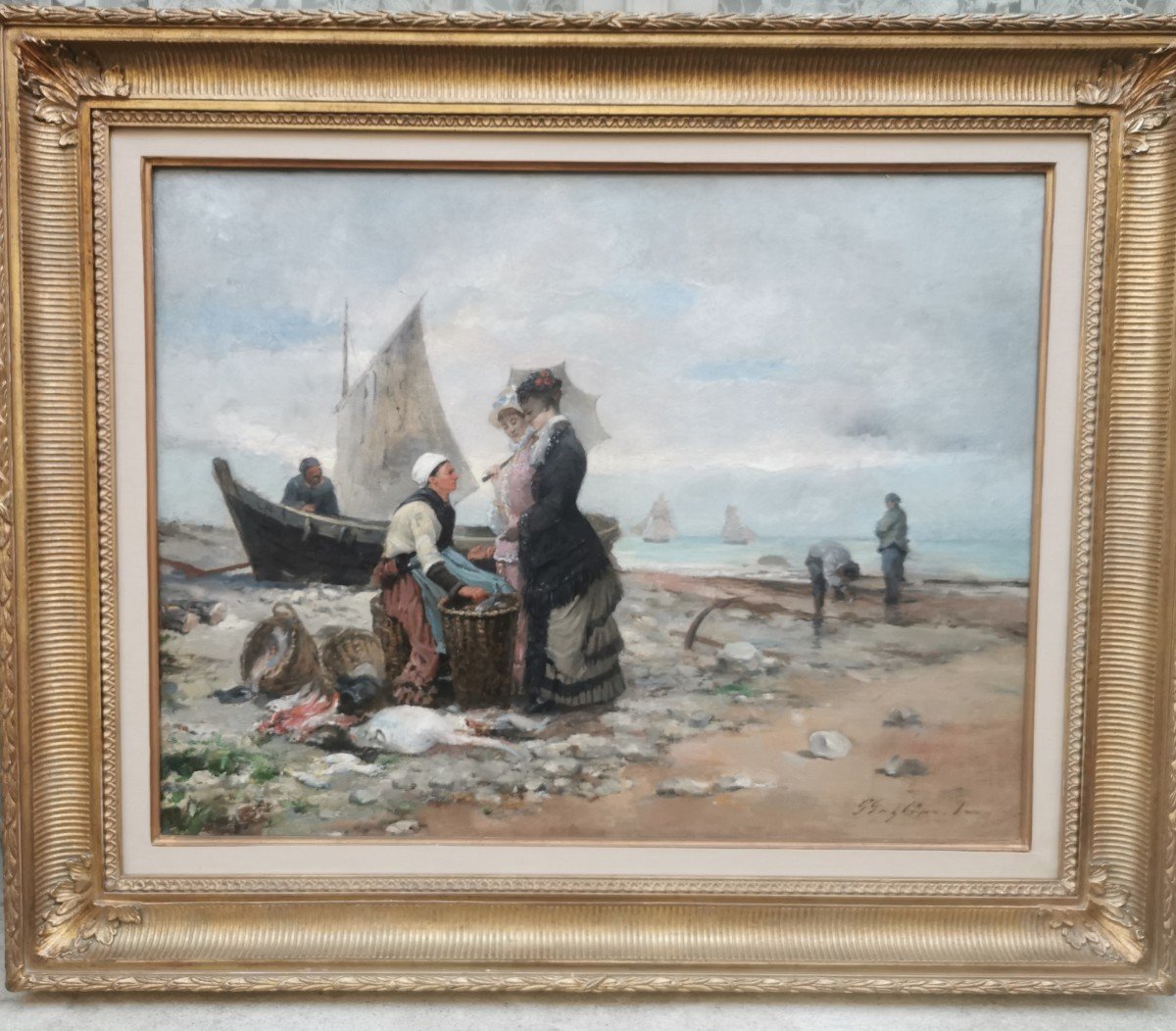 La  Plage, retour de pêche, Gagliardini Julien Gustave  ( 1846-1927)