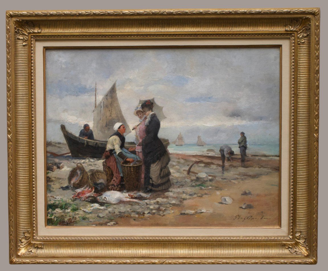 La  Plage, retour de pêche, Gagliardini Julien Gustave  ( 1846-1927)