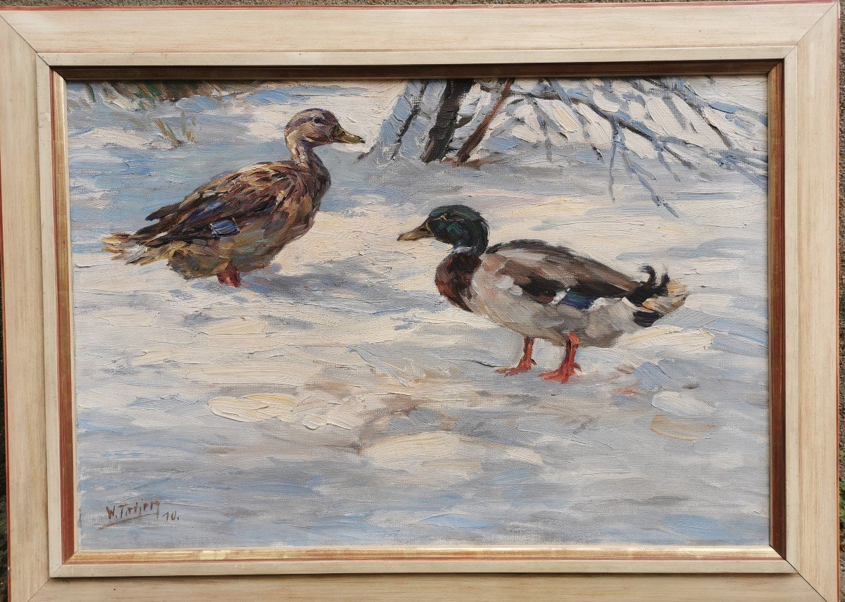 Deux Canards Dans La Neige 1910 TIEDJEN WILLY-photo-2